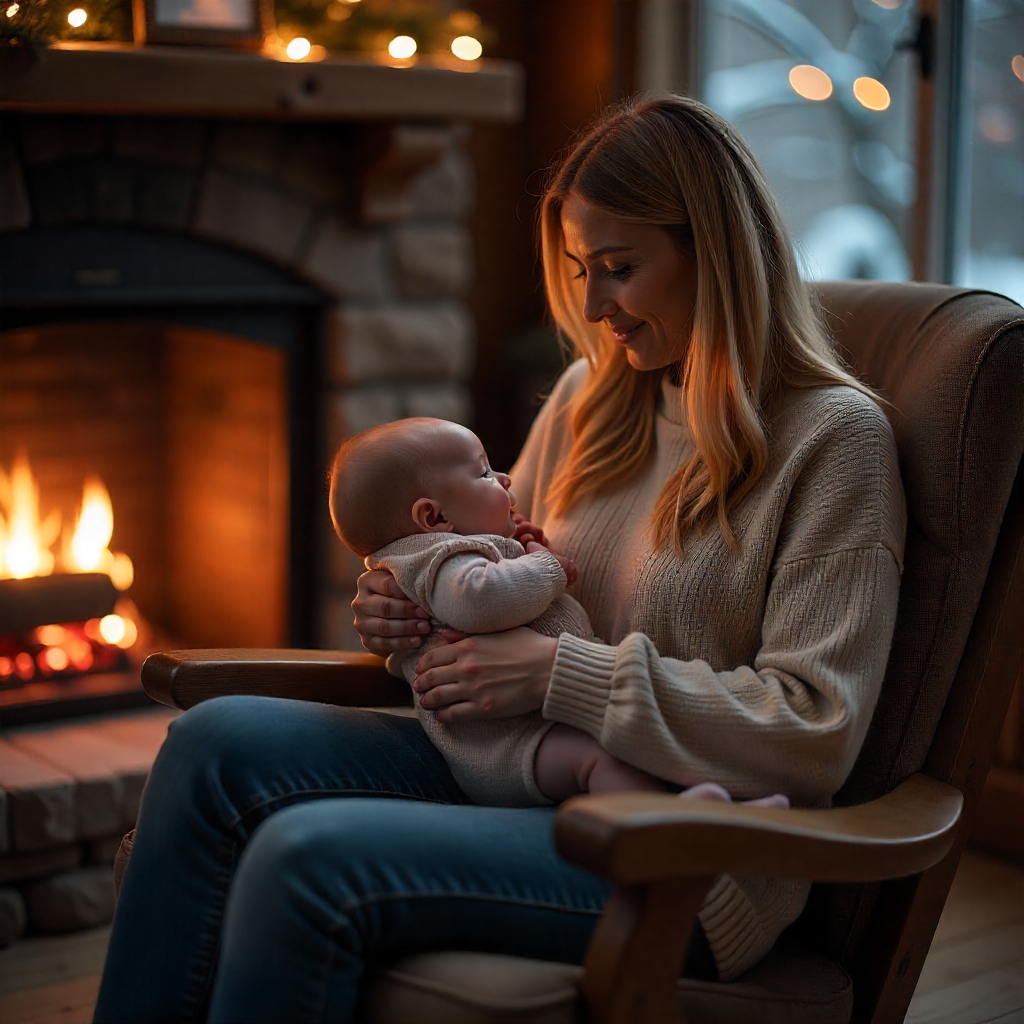 Madre relajada en un ambiente tranquilo, cuidando su salud mental